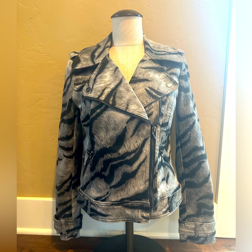 White House Black Market Zebra Print Moto Jacket. Size 2